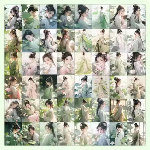 60PCS Lotus Girl Stickers - Elegant Floral-Themed Decor for Notebooks, Phones & DIY Crafts Recording