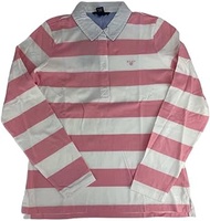 Men's Classic Blockstriped Rugger Long Sleeve Polo Shirt, Soft Pink, M