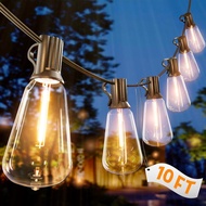 10FT Outdoor String Lights - Waterproof LED Patio Lights Shatterproof ST38 Edison Bulbs, Connectable