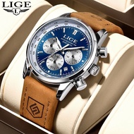 Lige/men's Three-Eye Six-Hand Multi-Function Waterproof Luminous Business Quartz Watch