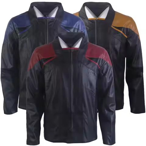 Star Cosplay Costume Trek Picard 3 Captain Riker Geordi Laforge Red Gold Blue Leather Jackets Starfl