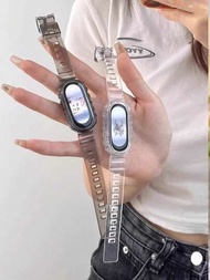 2入組通用清晰矽膠護甲式手錶帶，適用於小米8/7/6/5/4/3世代，獨特創意的智能運動手帶