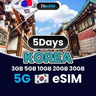 🇰🇷 5G eSIM【KOREA】 5Days High Speed Travel e-SIM Card Data 韩国 3GB 5GB 10GB 20GB 30GB (TheSIM)