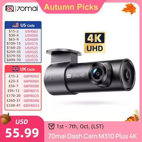 New 70mai Dash Cam M310 Plus 4K Super Night Vision Support 24H Parking 360° Rotatable Lens WDR Car D