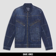 DAVIE JONES เสื้อแจ็คเก็ต ยีนส์ Denim Slim fit Jacket JK0027 สีน้ำเงิน