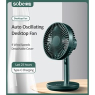 New Upgrade Sobe USB Portable Fan Rechargeable Oscillating Table Fan 10000mAh Battery Operated Retractable Desktop Fan