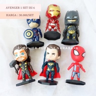 [1 SET ISI 6] MINIATUR KUE TART AVENGER IRON MAN CAPTAIN AMERICA THOR SPIDERMAN SUPERMAN BATMAN KAPT