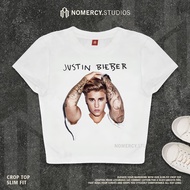 KATUN NORACY.STUDIOS - CROP TOP JUSTIN BIEBER WHITE | ROCK MUSIC METAL BAND | GRUNGE CROPTOP WHITE S