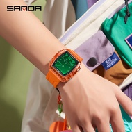 SANDA Unisex Digital Watch 5ATM Luminous Countdown Transparent Dual Time Sport Watch
