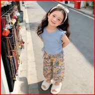GC1 Girls Flutter Sleeve Set Kids Summer Floral Anti-Mosquito Pants Casual 2pcs Outfit for Baby Girl