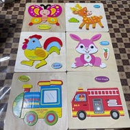 📦兒童卡通 立體拼圖 木製拼圖 動物 交通 昆蟲  工具 木製 寶寶幼兒園 早教拼板玩具 木質益智