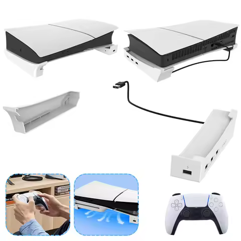 For PS5 Slim Horizontal Holder with Hub Base Stand Holder 4 USB 2.0 Ports for Playstation 5 Slim Dis