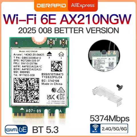WiFi 6E AX210 Wireless Card 5374Mbps BT5.3 Tri-Band 2.4GHz/5GHz/6GHz 802.11ax High-Speed Network Ada