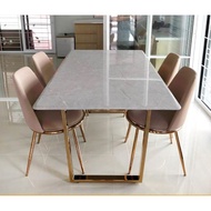 ชุดโต๊ะอาหาร4ที่นั่งโครงขาทอง หินขนาด160*90cm  FURYOULINING.COM พร้อมส่ง