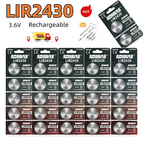 LIR2430 3.6V 60mAh Button Battery Rechargeable Lithium-ion Battery Coin Cell For Car Key Watch Toys 