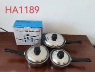 WS-775 Panci Set 3 in 1 gagang stock pot panci susu mini stainless panci sup soup pot baskom