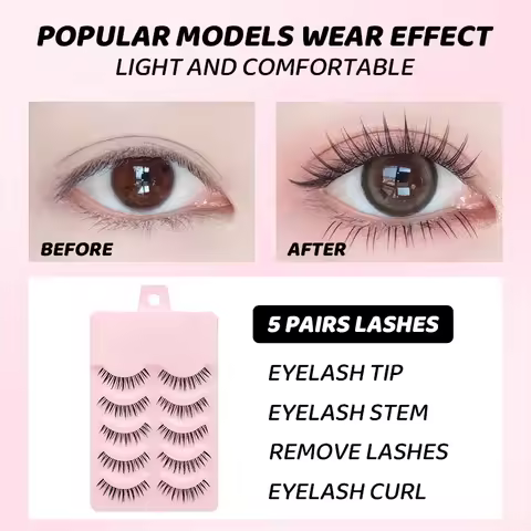 Soft 8-12mm Strip lashes 5 Pairs Natural Long Lashes Daily Makeup Manga Eyelashes Extension Wholesal