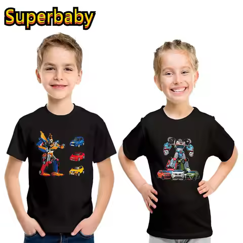 Tobot Evolution Transformer Robot Car Print Kids T-shirt Baby Boys Girls Clothes Summer Children Cot