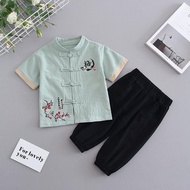 ▣Pakaian Kanak-Kanak Lelaki Leprosy Katun Musim Panas Linen Bayi Gaya Cina Baju Lengan Pendek Retro 