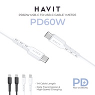 HAVIT HVCB-CB6235 PD60W USB-C to USB-C 2-in-1 High-speed Charging and Data Transmission Cable 1 Metre (2pcs in 1pack)