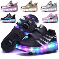 【original】 Raya Ship Now  Kids heelys LED illuminated dual wheel high heels sneakers for children's 
