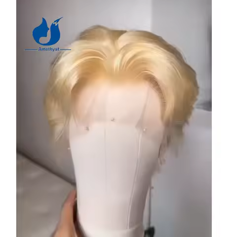 Amethyst 613 Blonde Short Wolf Cut Men's Wig Brazilian Remy Human Hair 13x4 Lace Front Wig Pre Pluck