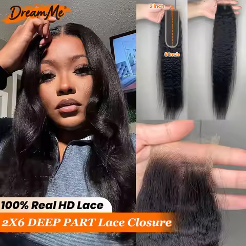 2x6 Kim K Kinky Straight Human Hair HD Lace Closure Only Melt Skins 2x6 Skinlike HD Lace Closure Bra