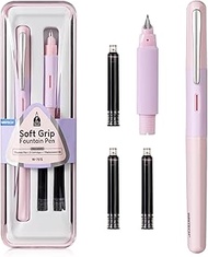 WRITECH Fountain Pen Soft Grip: Fine Nib Black Ink Pen with 3 Ink Cartridges and 1 Replacement Nib S