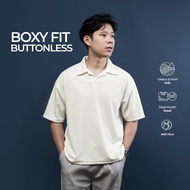 Fatto A Mano Poloshirt Men's Boxy Fit Buttonless Thick Knit Men's Collar T-Shirt Broken White Polo S