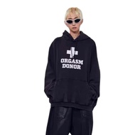 GRAILZ Project Oversize Hoodie Orgsm Donor Print Vintage Washed Black
