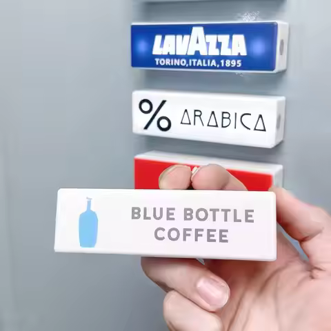 LED Coffee Fridge Magnet Glowing Touch Light Magnetic Decor Blue Bottle Lavazza Style
