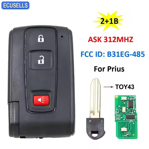 Ecusells 2+1/3 Button Remote Car Key ASK 312MHz FCC ID: B31EG-485 for Toyota Prius Hybrid TOY43 Uncu
