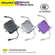 【3C Certified】Awei P83K 15000mAh 45W Power Bank Built In Cable Powerbank with Wall Plug Powerbank