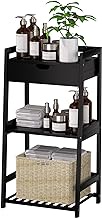 POXAKA Bathroom Shelves, 3 Tier Ladder Shelf with Drawers, Bamboo Bookshelf Open Shelving, Nightstand Bookcase End Table Plant Stand for Living Room, Bedroom, Bathroom, Kitchen (Classic Black)
