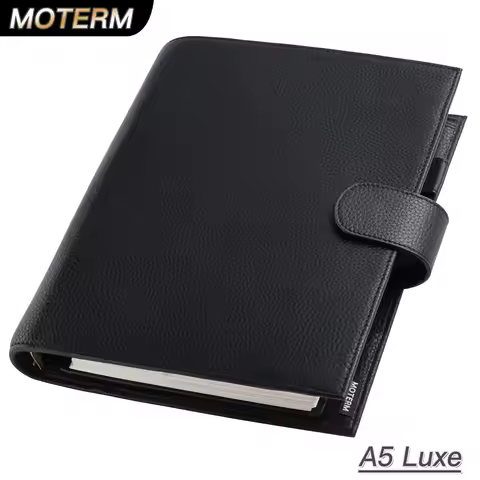 Moterm Luxe 2.0 Series A5 Size Planner Pebbled Grain Leather Notebook with 30MM Ring Agenda Organize