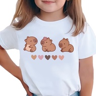 2026lazada Children's Clothing Cute Cartoon Three Capybara Heart Print Children's T-Shirt Slim-fit C