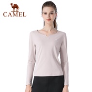 CAMEL Yoga Long Sleeve Women's Small V Neck Clavicle Top