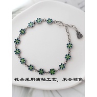 Original Design 925 Sterling Silver Literary Retro Flower Anklet Female Temperament All-Match Blue F
