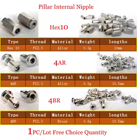 1pcs/lot Pillar internal Bike Spoke Nipple 14G( FG2.3) Thread HEX10 4AR 4BR Hidden Hexagon or Round 