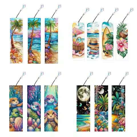 3/4 PET material Marine landscape/Marine animal pattern diamond painting fringed bookmarks 14X9cm