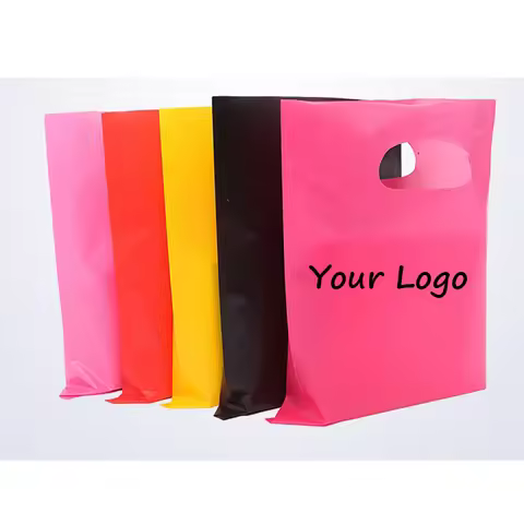 500pcs/lot Wholesale Custom Logo Plastic Shopping Bag High Quality Die Cut Handbag For Packaging/Gif