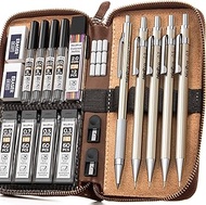 Nicpro 20 Piece Mechanical Pencil Set with Leather Case, Metal Pencils 0.3 & 0.5 & 0.7 & 0.9 & 2 mm