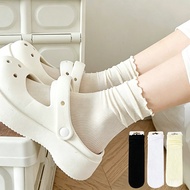 Summer Bingbing Socks Women Ruffled Edge Ice Silk Slouchy Socks Thin Breathable Stacked Mid Calf Soc