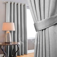 Plain Velvet Blackout Curtains with Premium Imported Wood Grain, Smokering Model, 24 Holes, 12 Waves