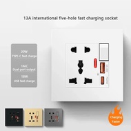 Universal Intelligent Quick charge 20W Type-c  wall dual socket ，Uk plug adapter 18W USB C 220V elec
