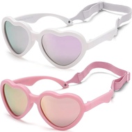 Heart-Shaped Baby Sunglasses, 2-Pack Polarized Shades with Strap for Infants 0-24 Months, Soft Frame