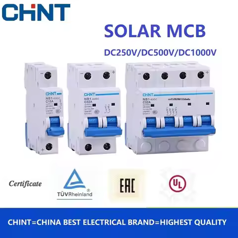 CHINT DC Circuit Breaker NB1-63DC 1P 2P 4P DC500V 6KA C1A 2A 3A 4A 5A 6A 10A 16A 20A 25A 32A 40A 50A