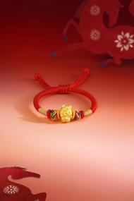 ZHOU LIU FU 周六福 สร้อยข้อมือทองคำ 99% 24K Zodiac Horse Bracelet Red Bracelet Lucky Jewelry for Baby G