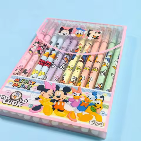 12 pieces/set Disney Mickey Mouse gel pen Cartoon style straight erasable pen Mickey Mouse house cut