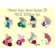 Hiasan baju decor bunga 3D RK02 10X8cm 1pc